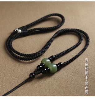 通幽阁手工编织青海料和田玉吊坠挂绳925银尾珠玉坠玉佩挂坠绳佛牌项