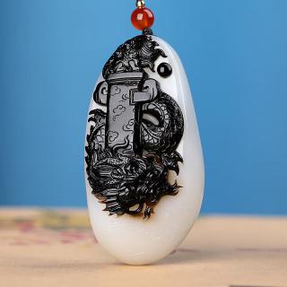 昆仑御孤品大师工艺和田玉黑皮盘龙男玉坠龙柱女挂件龙腾盛世玉项链