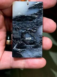 高档精品和田玉青花山水牌