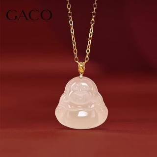 gaco盖蔻天然真品和田玉弥勒佛吊坠18k金项链女玉石佛公笑佛玉佩七夕