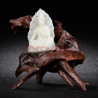 和田玉立体黑皮莲花观音摆件69.1克 吉顺玉坊